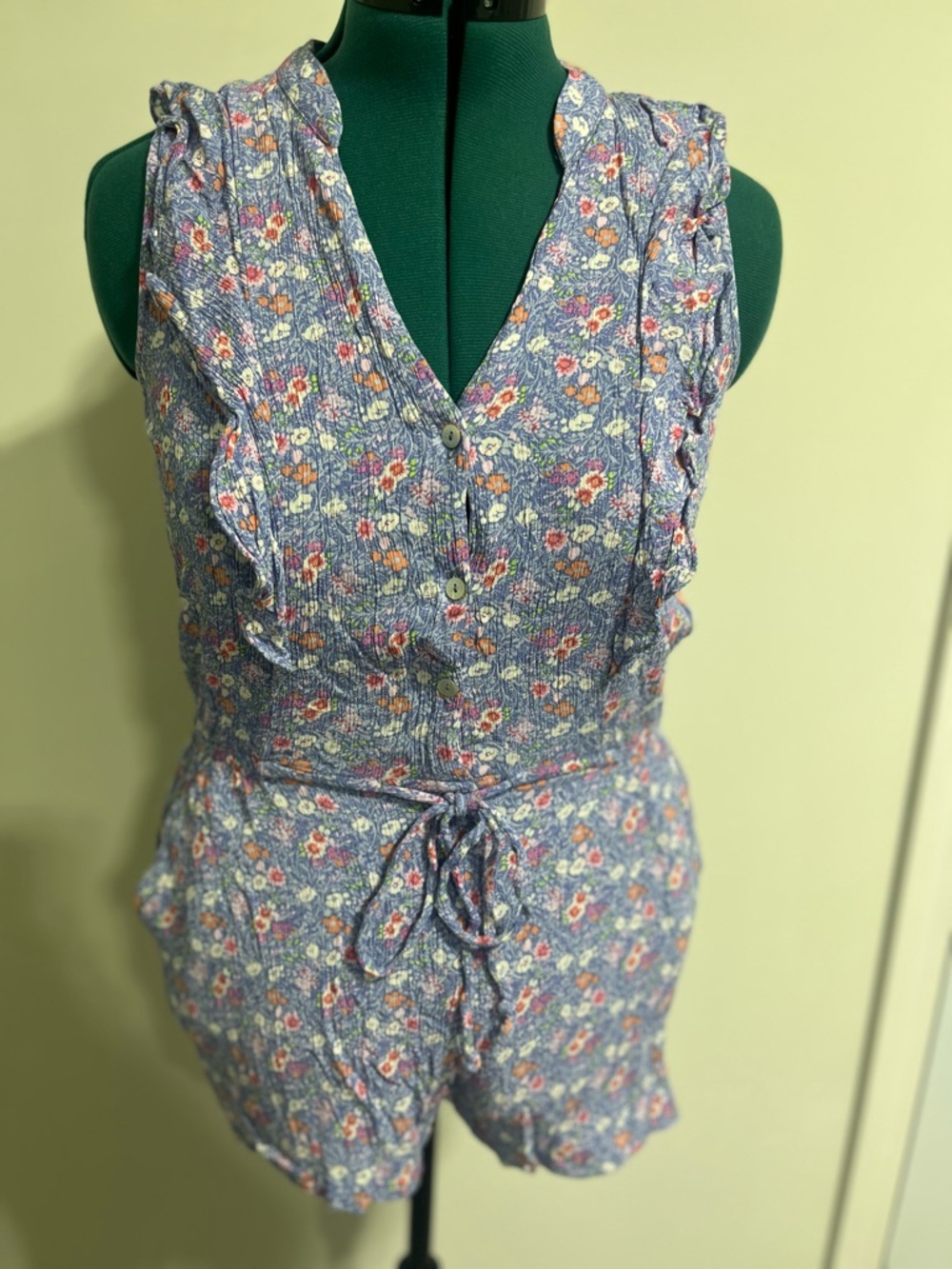 Lily Rose Blue Floral Button-Front Romper